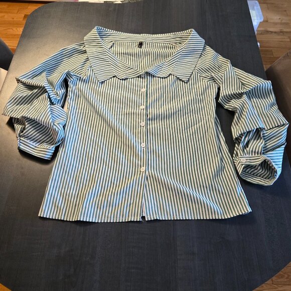 Zara green white Striped button-down shirt Small - Picture 2 of 9